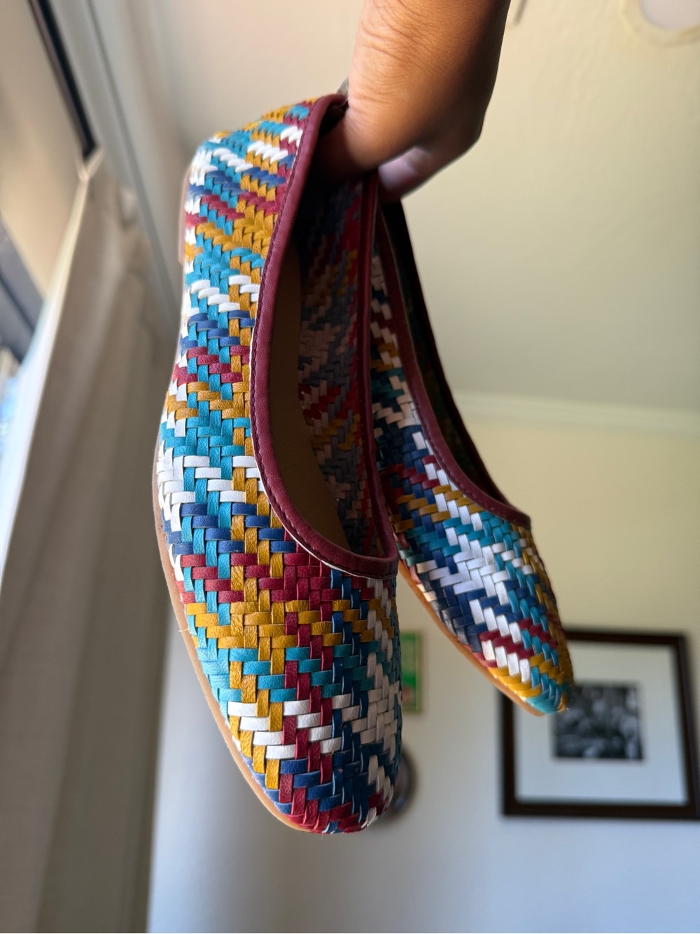 Gioseppo leather Woven Ballet Flats - Teal, Yellow & Red